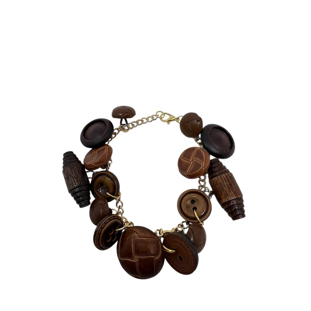 Vintage Button Charm‎ Bracelet: Brown Wooden Buttons - 8 Inch